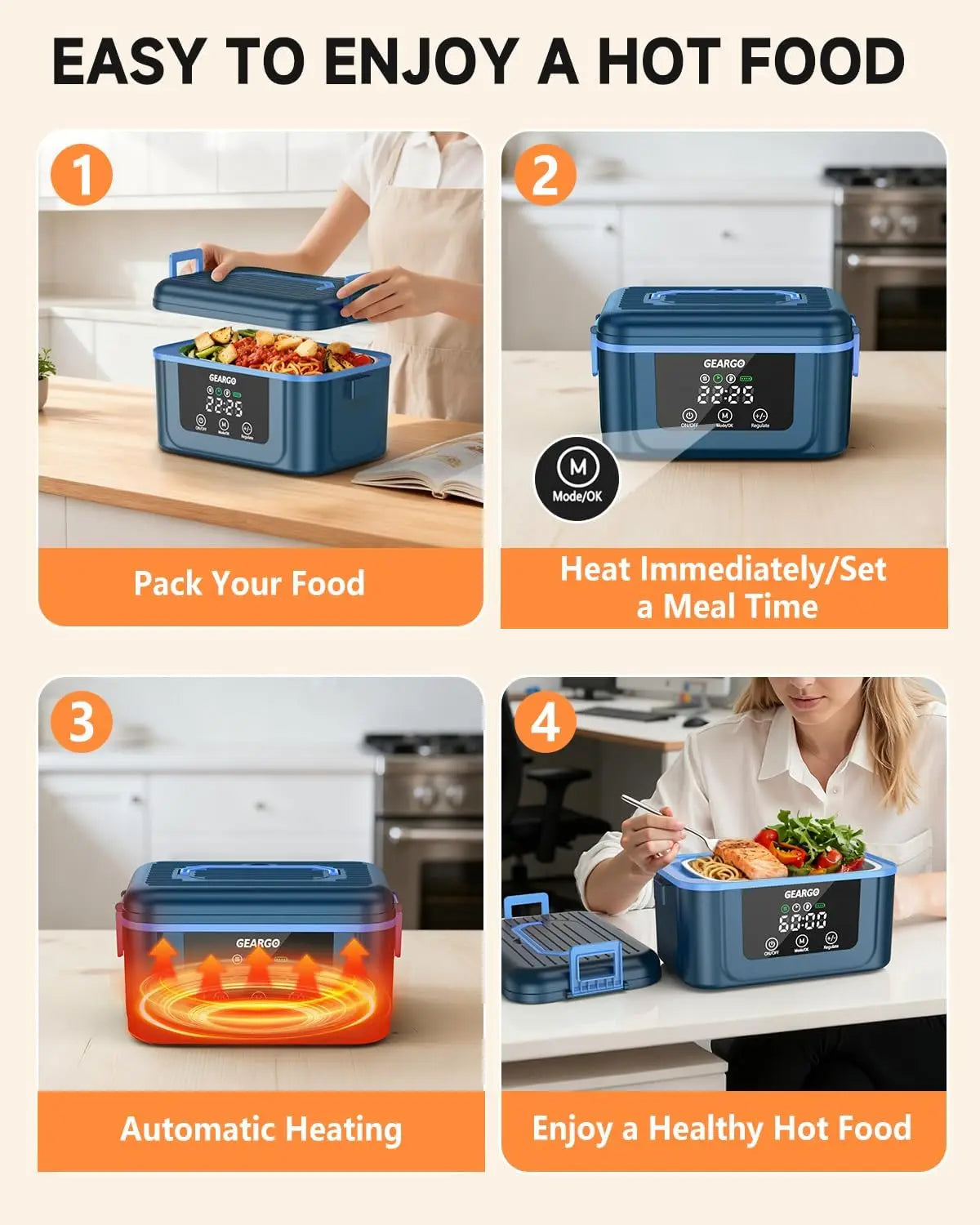 Cordless Rechargeable Heated Lunch Box With Ice Crystal Cooling Compartment