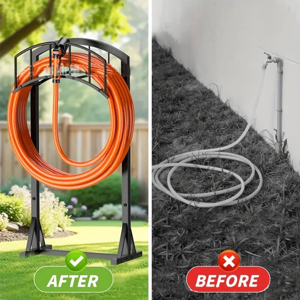Garden Hose Storage Holder Metal Hose Stand Sturdy Freestanding Hose Hanger Detachable Reel Rack Organizer For Outside Lawn