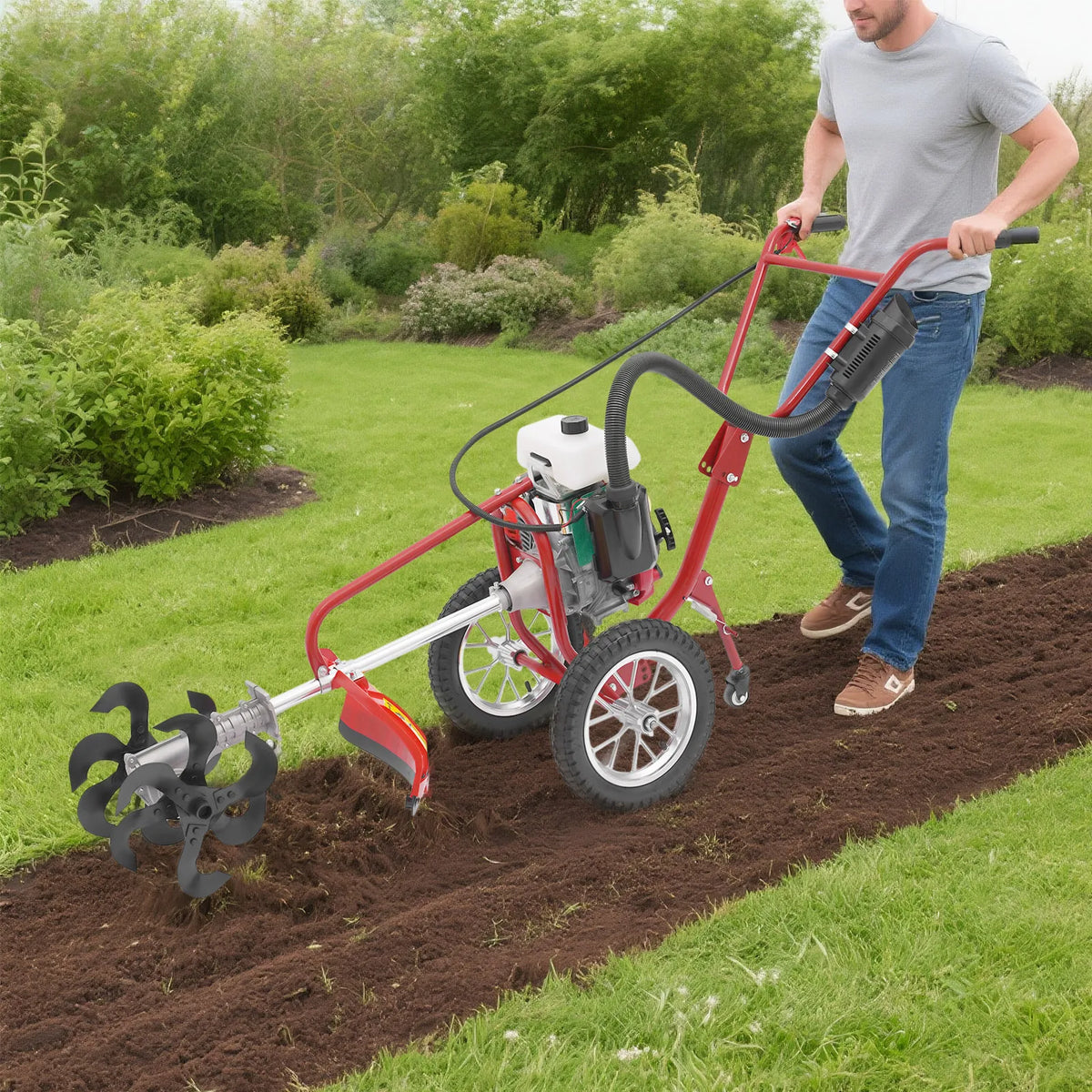 CNCEST Gasoline Garden Cultivator Tiller for Weeding and Soil Preparation