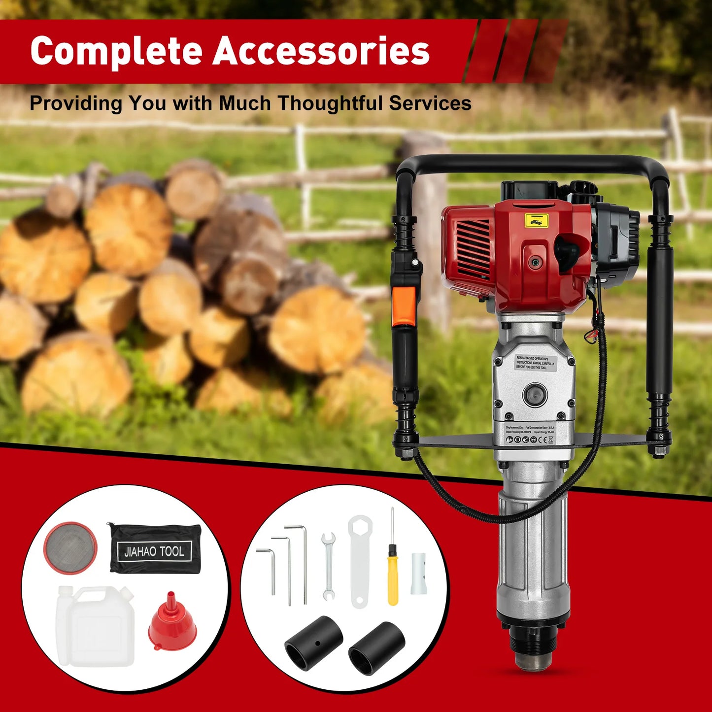 52CC Pile Driver 55-70mm Sleeve1900W 52CC Two-Stroke Engine Suitable For Professional Or Daily Household Users Fences Star Etc
