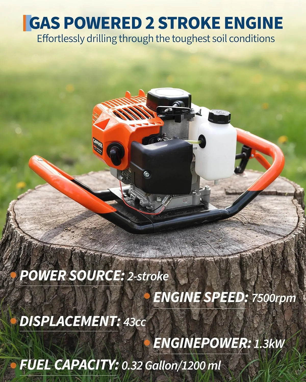 Gas Powered Earth Auger for Post Hole Digging and Landscaping