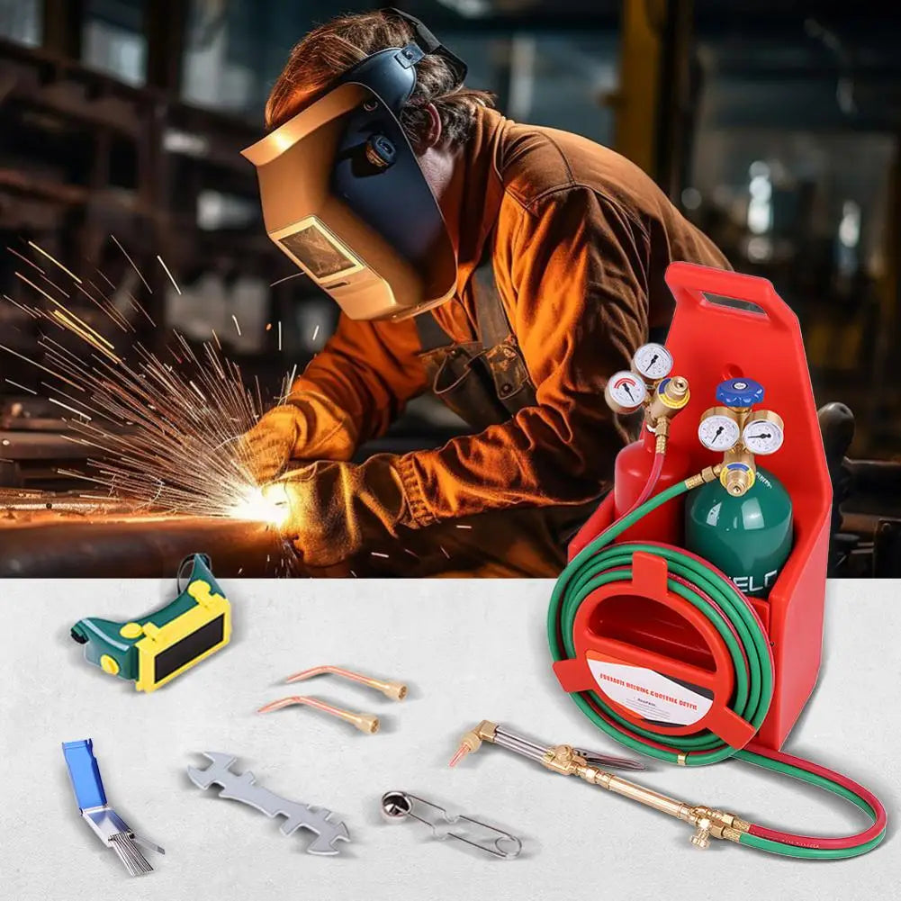 Welder Welding Torch Kit Long Pipe Brass Nozzle Gauge Oxygen Acetylene, Gas Cylinder Welding Cutting Torch Set Soldering