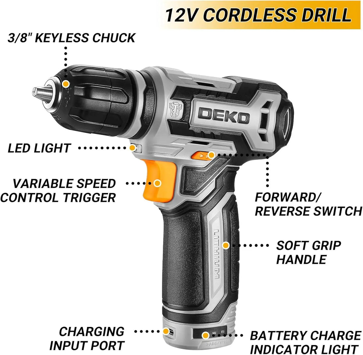 DEKO Home Mechanic Tool Set With Cordless Drill And Storage Case