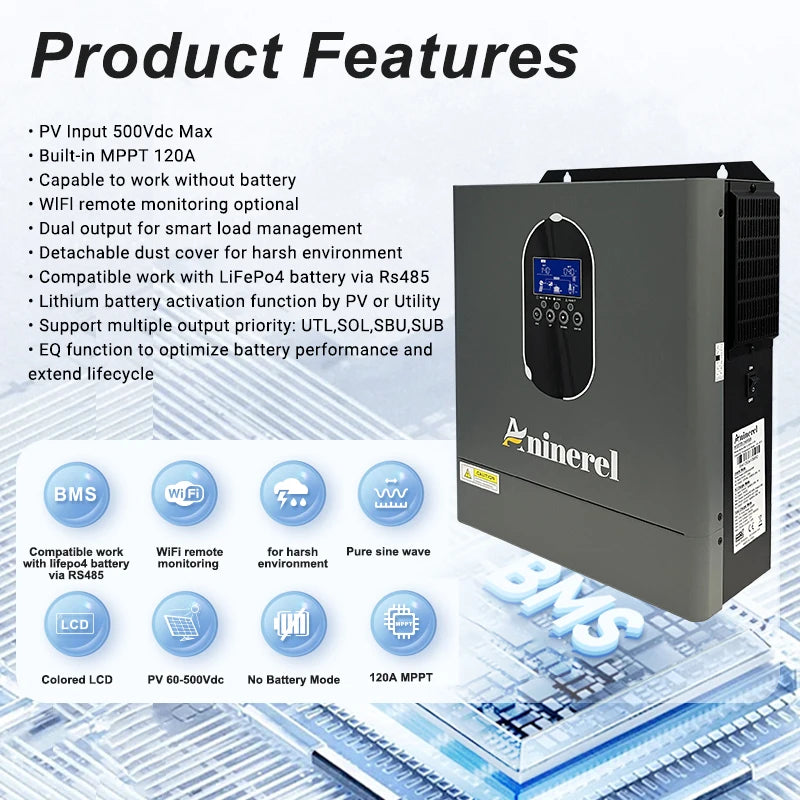Aninerel Hybrid Off Grid Pure Sine Wave Solar Inverter