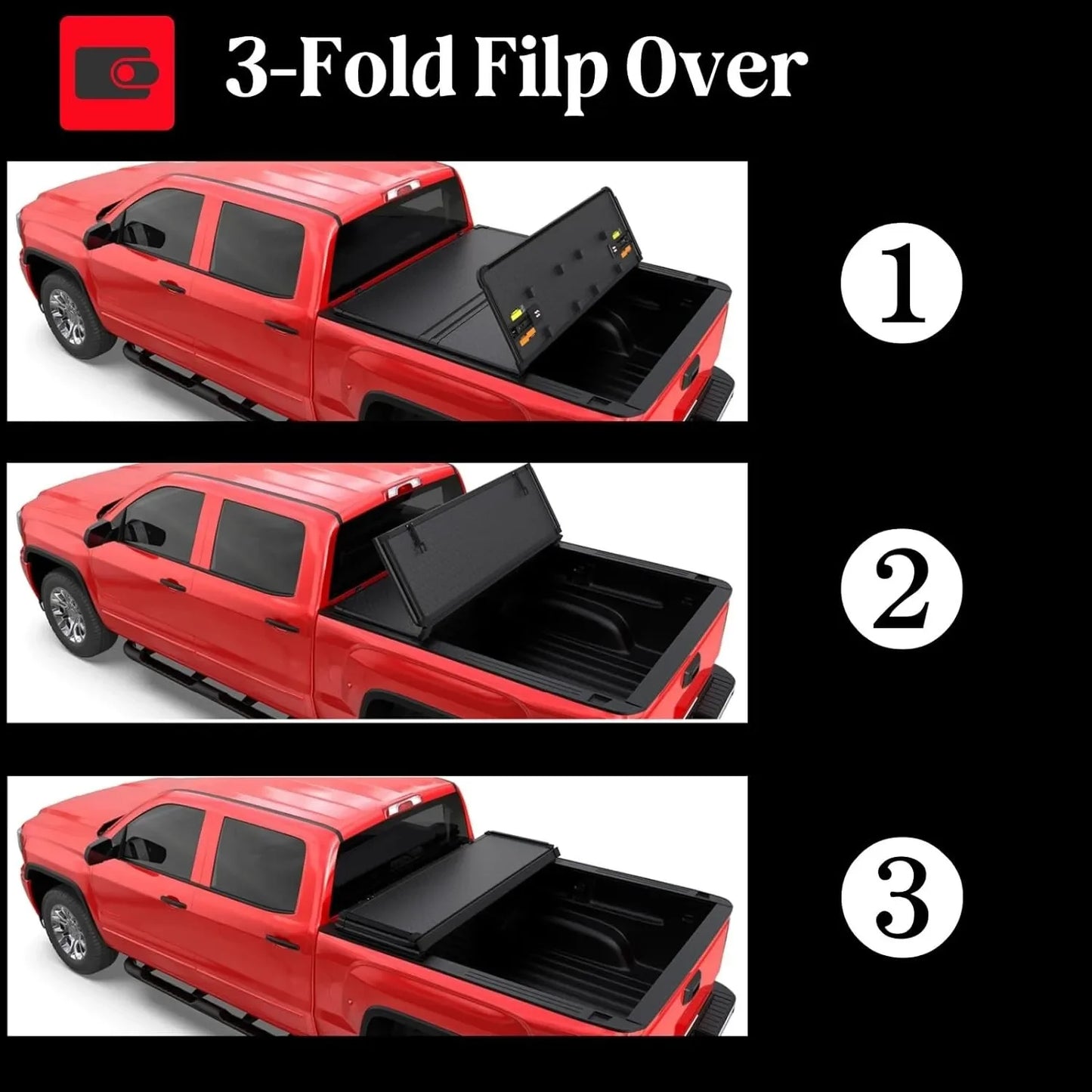 AP03 4.6FT 3-Fold Hard Tonneau Cover for 2022-2025 Ford Maverick Truck Bed with Light