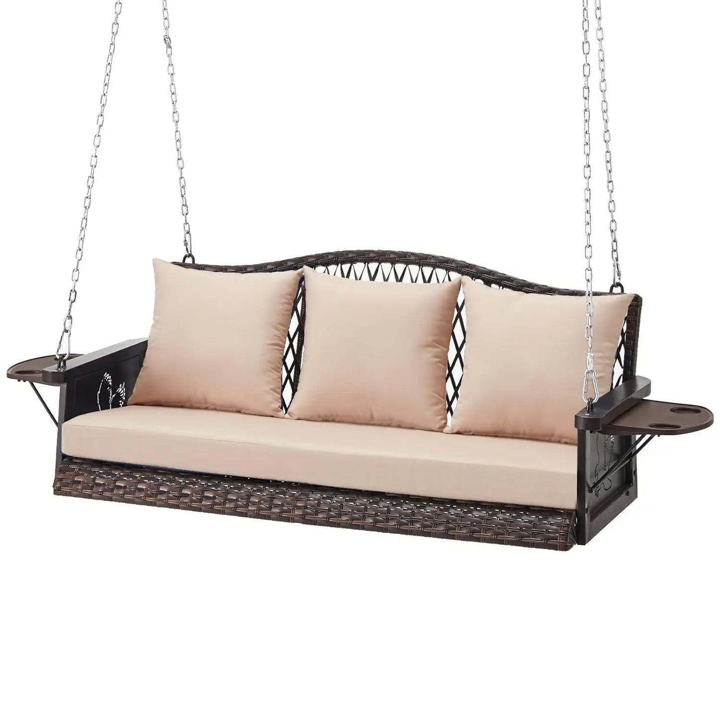 Upgraded Wicker Hanging Porch Swing Heavy Duty 900lbs 3-Seat Outdoor Patio Swing Chair Bench for Adult w/ 8.9ft, Customized