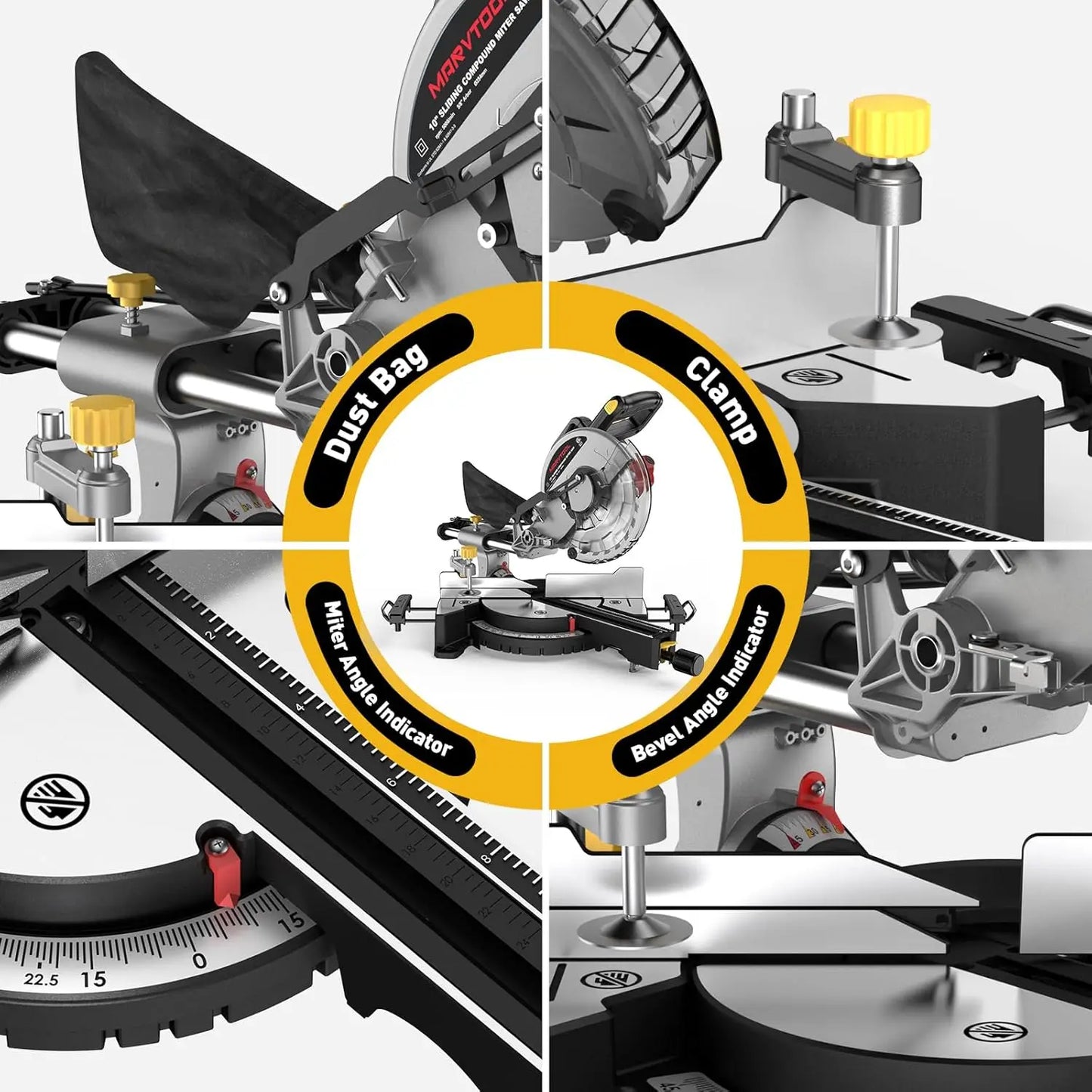 10/12 Inch Single/Dual-Bevel Sliding Compound Miter Saw, 5000/3800RPM, 0-45°, 15 Amp, 36T Blade Precision Cutting Power Saw