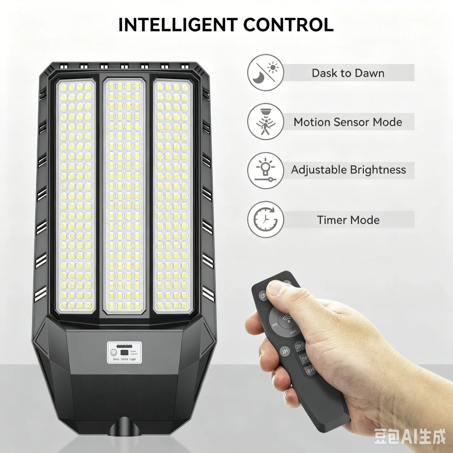 Solar Street Light Outdoor LED, Solar Powered Security Light with Motion Sensor and Remote Control, Wide Angle Illumination Dusk to Dawn Auto Lighting, IP66 Waterproof for Yard Driveway Garden