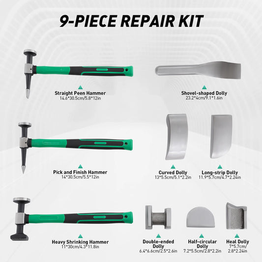 9PCS Car Dent Repair Tool Kit, 45# Steel Sheet Metal Hammer & Lining Irons Set, Auto Body Dent Fix Tools for Car Motorcycle Use