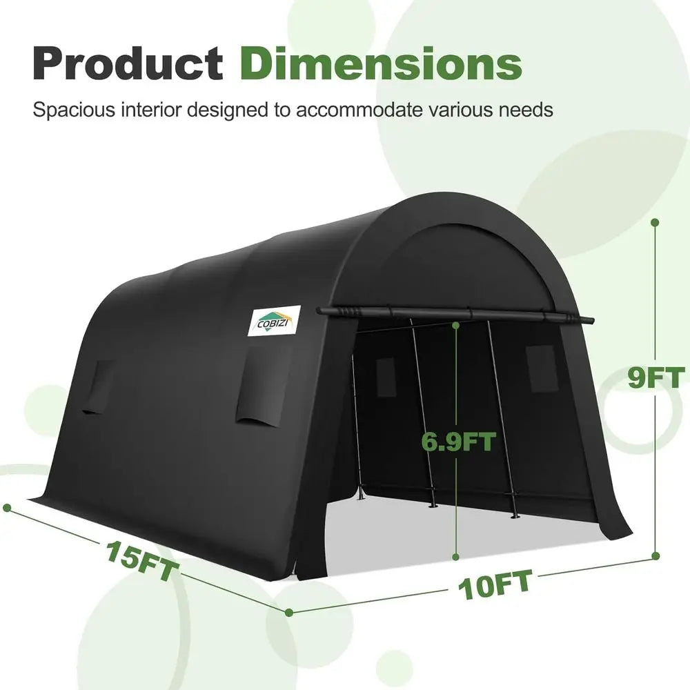 10x15 Carport Heavy Duty Portable Garage Tent with Double Zippered Roll-up Do& Vents, Large Space Car Port Car Garage Waterproo