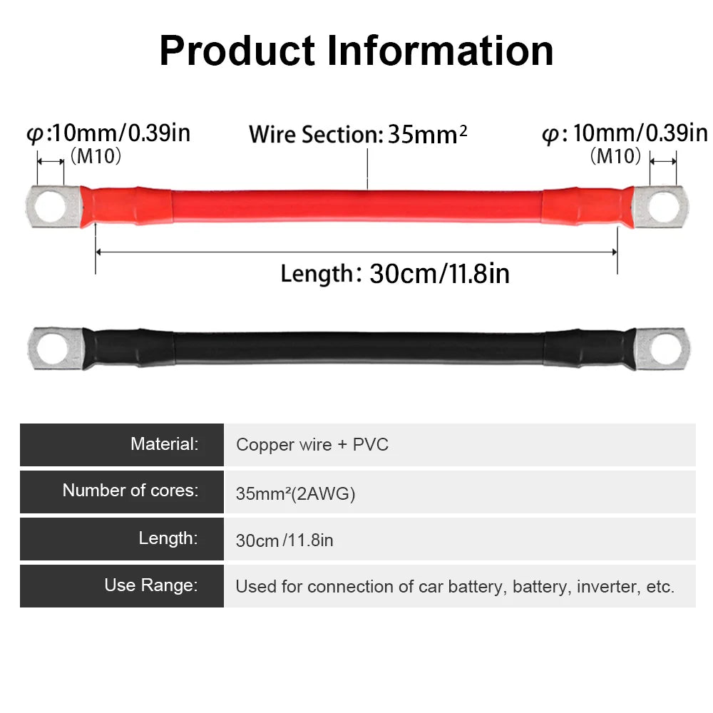 2AWG Battery Inverter Cable Set with Terminal Copper Wire Connector Power Connection Cable with Lug For Car RV Boat Inverter