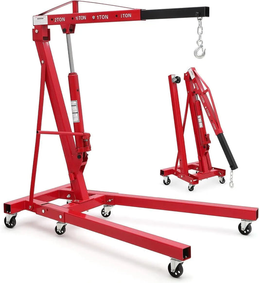 Cherry Picker Engine Hoist, Folding Engine Crane, 2 Ton 4400lb Engine Hoist Lift, Heavy Duty Hydraulic Engine Shop Crane with 6