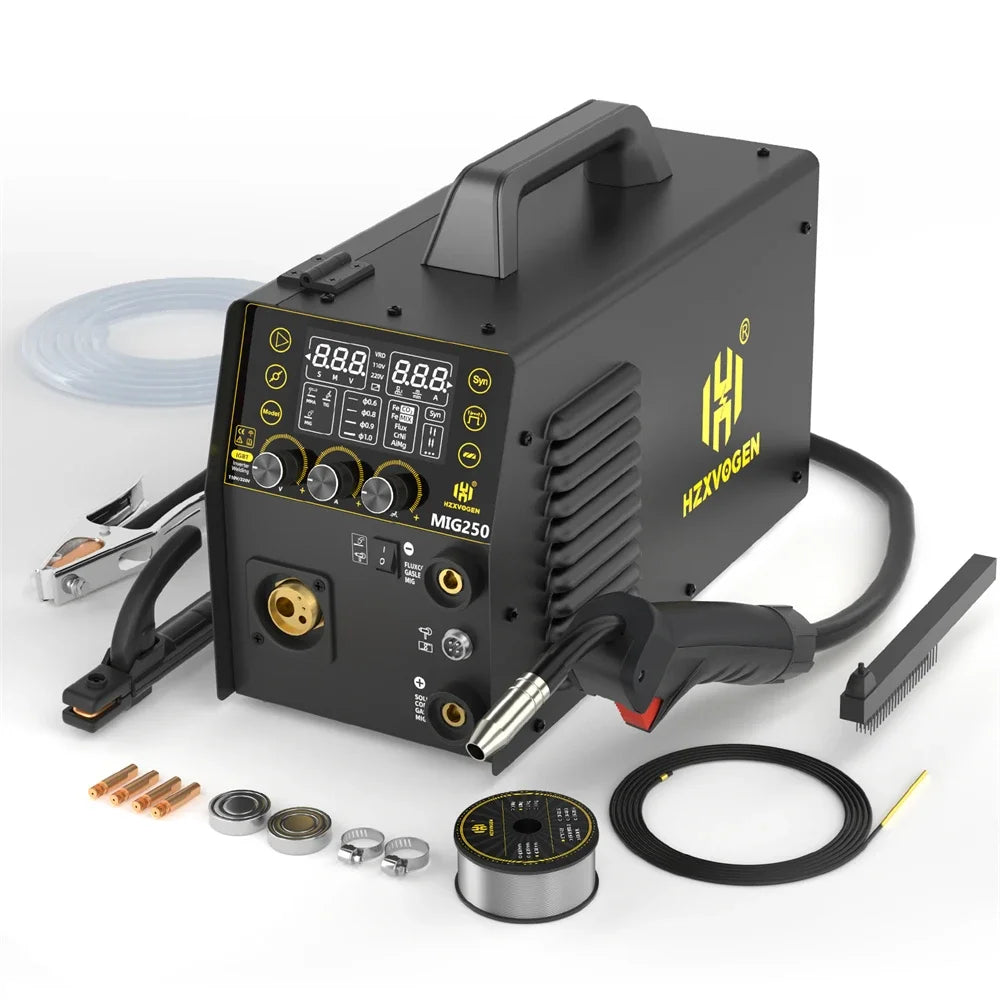 HZXVOGEN MIG250 5 in 1 Aluminum Welder 250A 220V MMA/MIG/Lift TIG/Stick Digital Semi-automatic Inverter Welding Machine Gas Gasless Welder