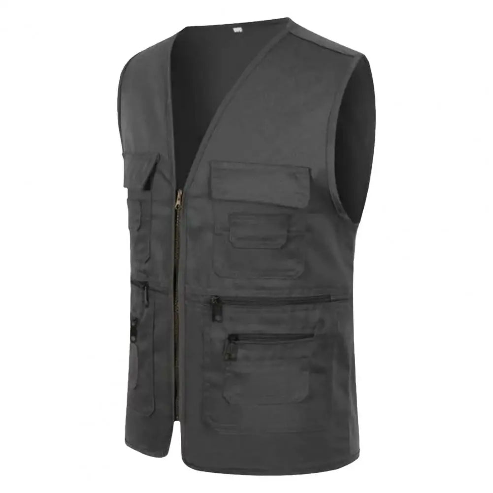 Men Vest Multi-Pocket Outdoor Waistcoat Casual Sleeveless Jacket Plus Size Slim Fit Outerwear Male Clothes Photographer Vest