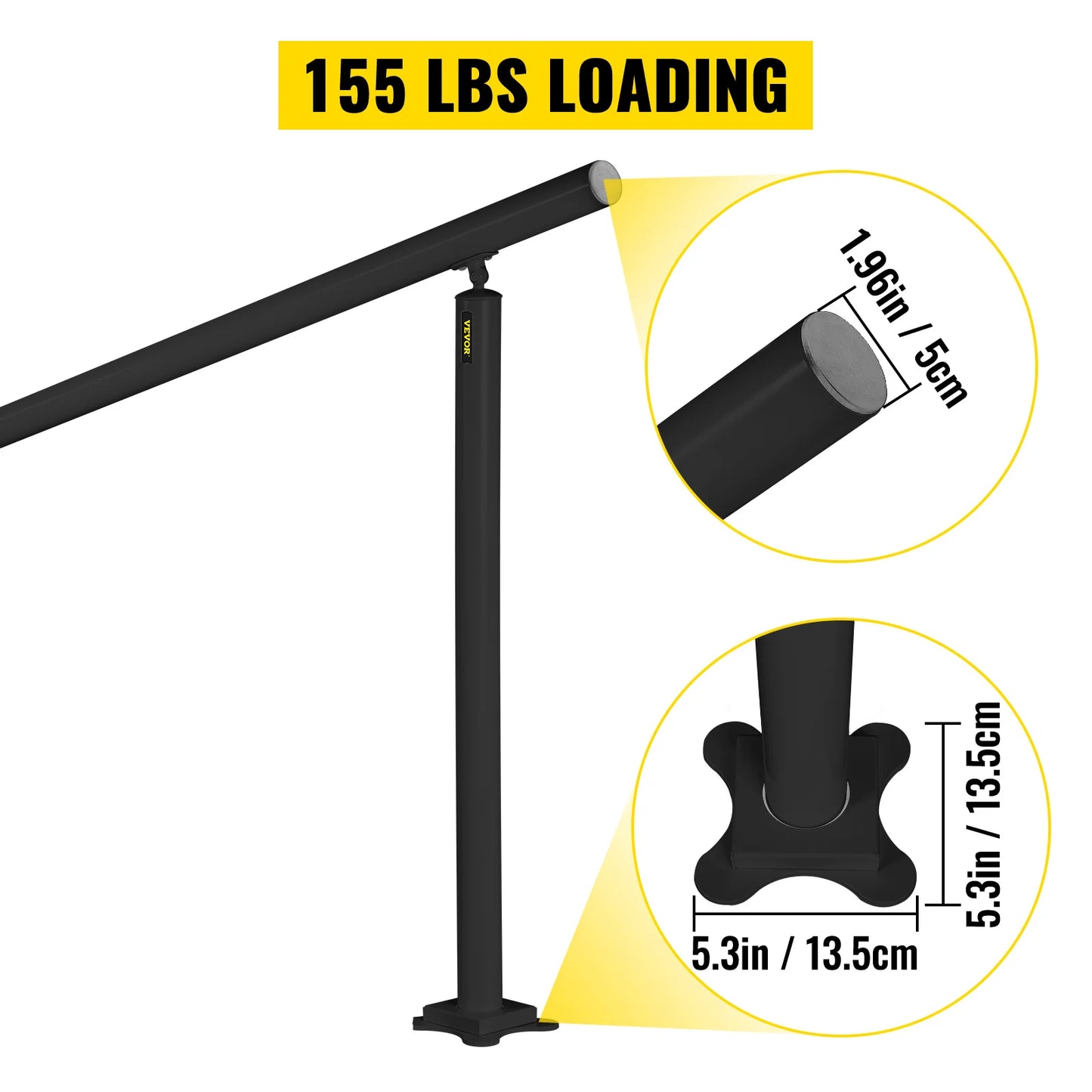 SucceBuy Handrail for Outdoor Steps Aluminum Stair Handrail Fit 0-5 Steps w/ Installation Kit Building Hardware Home Improvement