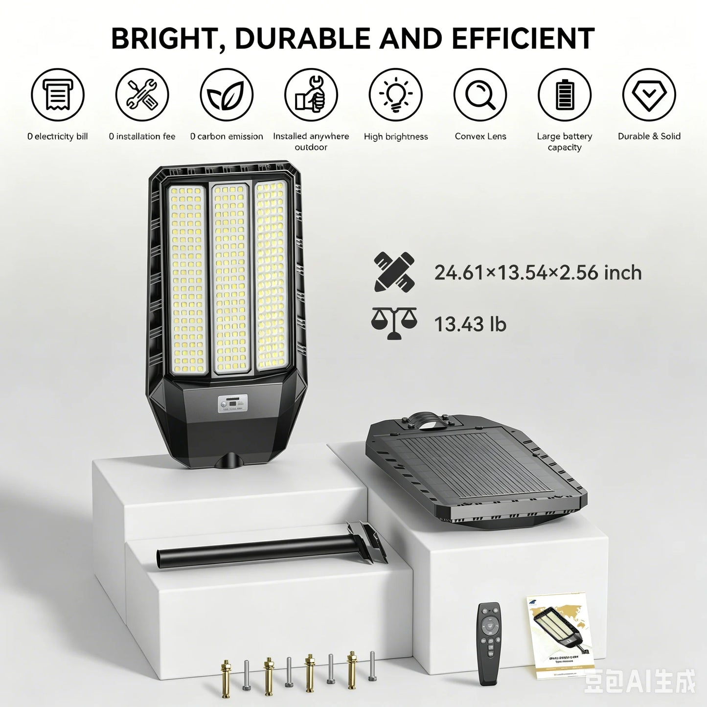 Solar Street Light Outdoor LED, Solar Powered Security Light with Motion Sensor and Remote Control, Wide Angle Illumination Dusk to Dawn Auto Lighting, IP66 Waterproof for Yard Driveway Garden