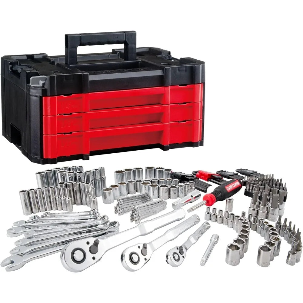CRAFTSMAN 230 Pcs Mechanics Tool Set, Socket Wrench Set, Car Tool Kit with Toolbox, SAE and Metric,1/4 in, 3/8 in, and 1/2 Drive