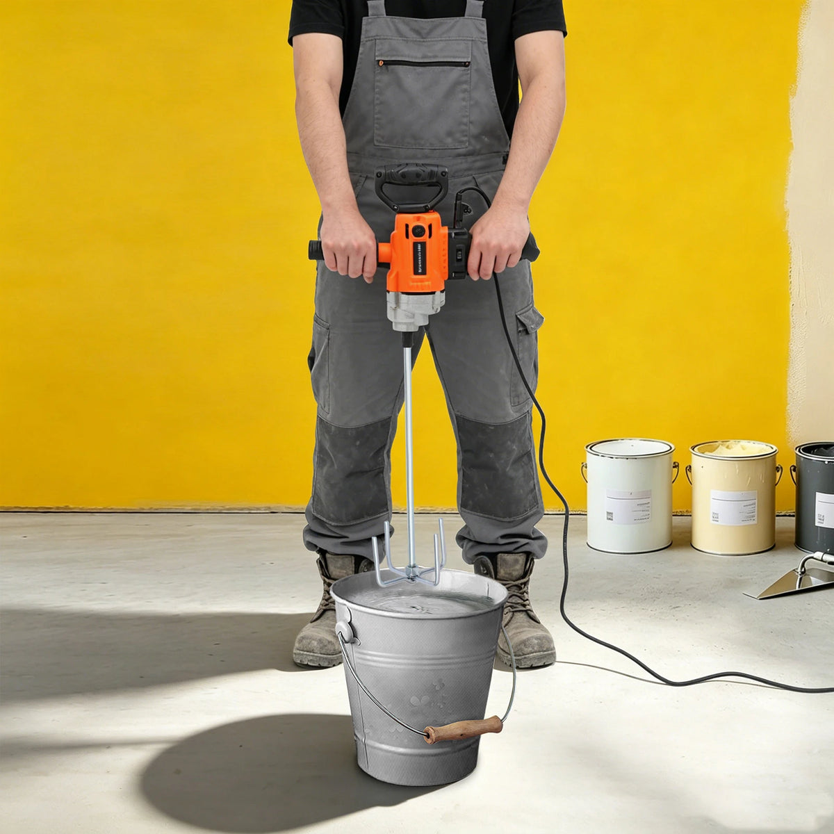 Cncest Electric Drill Mixer With Two Paddles For Construction Sites
