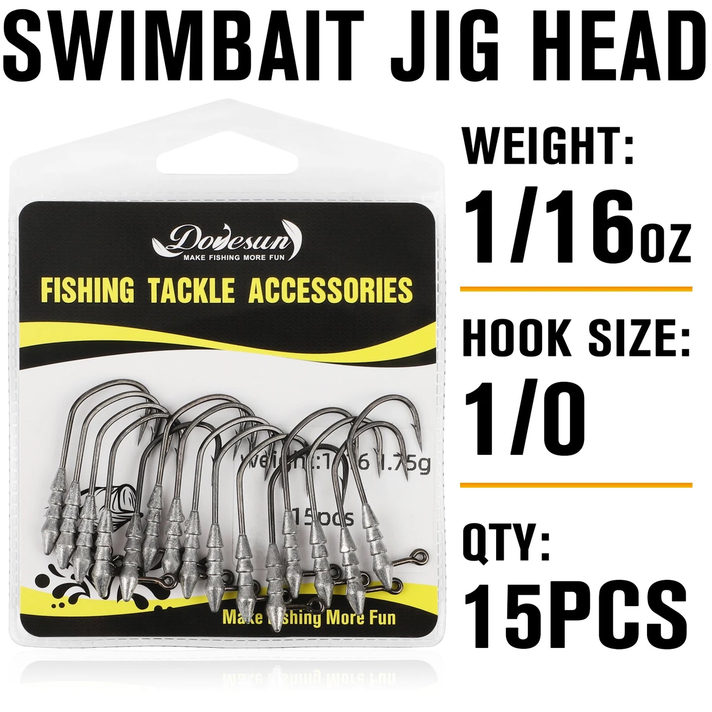 15PCS Hover Rig Jighead Swimbait Jig Heads for Bass Fishing Bass Hooks 1/0 Hover Strolling Rig Kit Fishing Jig Heads1/16OZ 1/8OZ