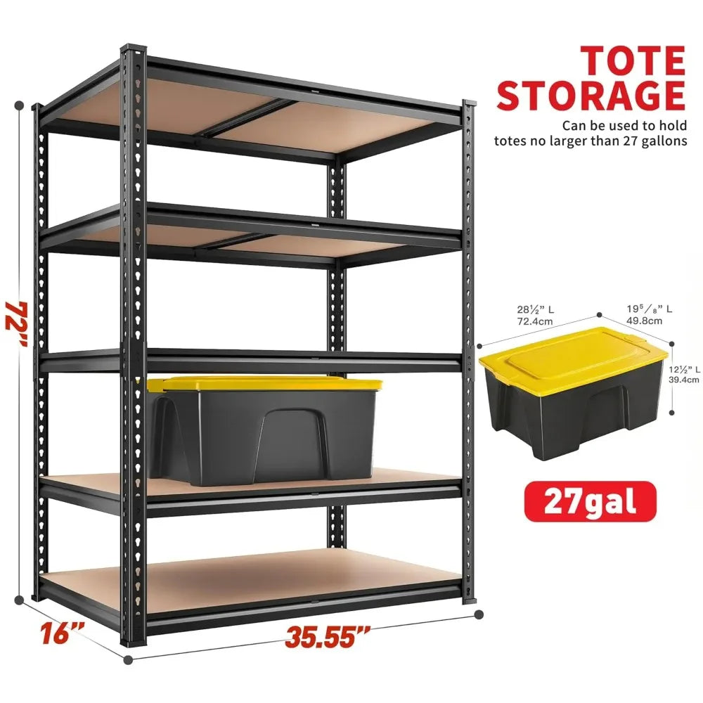 2400LBS Storage Shelves 5 Tier Garage Shelving Heavy Duty, Adjustable Metal Shelving Unit, Garage Shelves for, Customized