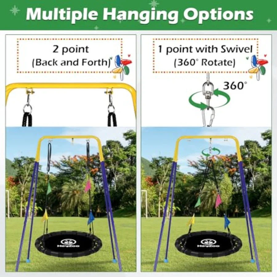Backyard outdoor playground saucer swing set heavy-duty steel black 900lbs capacity with 360 swivel for kids and family