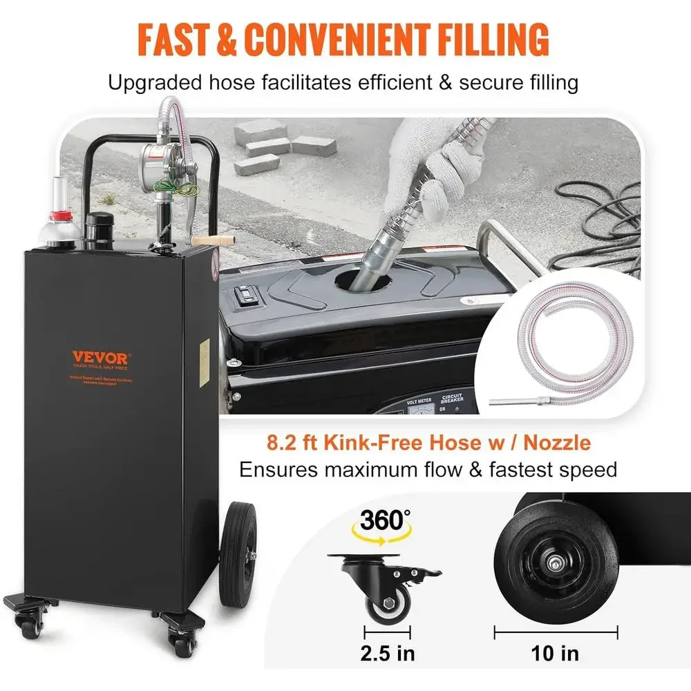 Portable Gas Caddy With Wheels And Manual Pump For Vehicles And Equipment