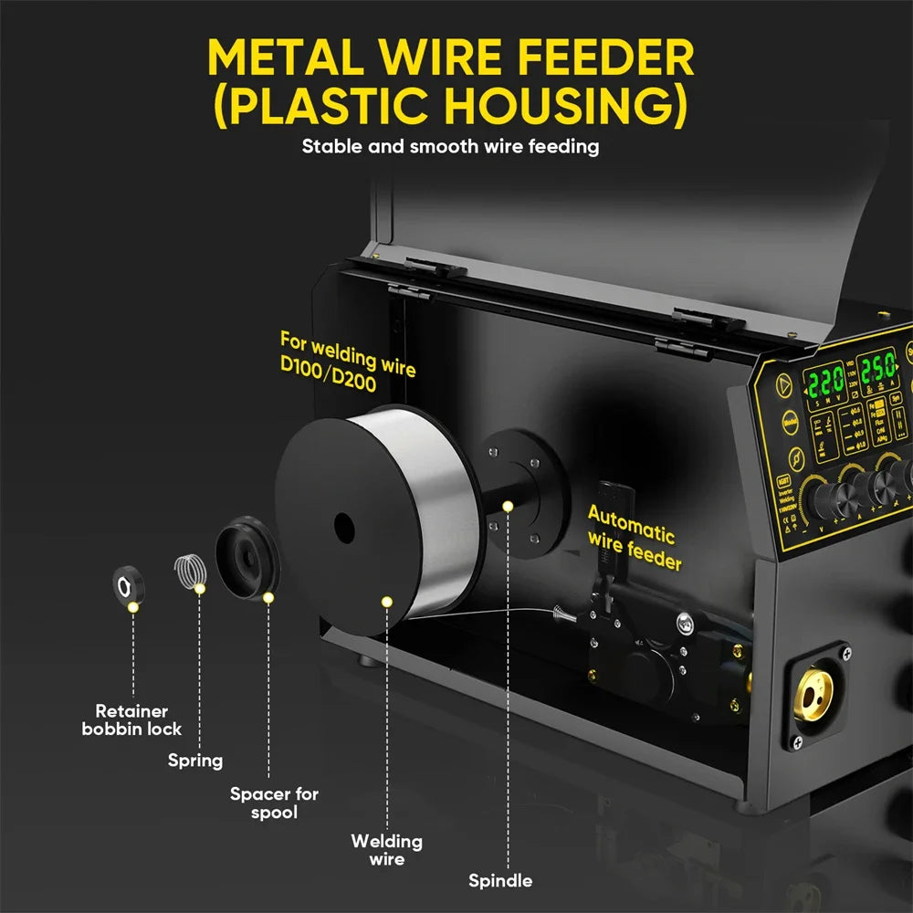 HZXVOGEN MIG250 5 in 1 Aluminum Welder 250A 220V MMA/MIG/Lift TIG/Stick Digital Semi-automatic Inverter Welding Machine Gas Gasless Welder