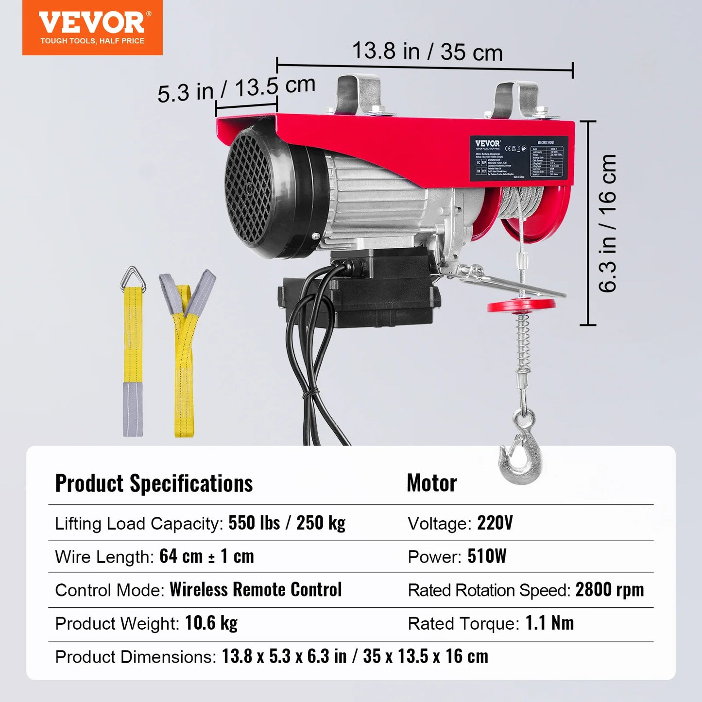 SucceBuy 400-1000kg Electric Hoist Lifting Crane Cable Hoist Winch for Boat Car Garage Elevator with Wired Remote Control Lifter