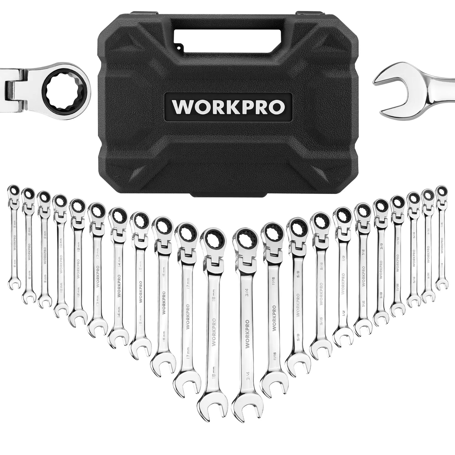 WORKPRO 21pc Ratcheting Wrench Set  with Box ,72 Teeth Wrench with Box, Wrench Repair  Tool Set