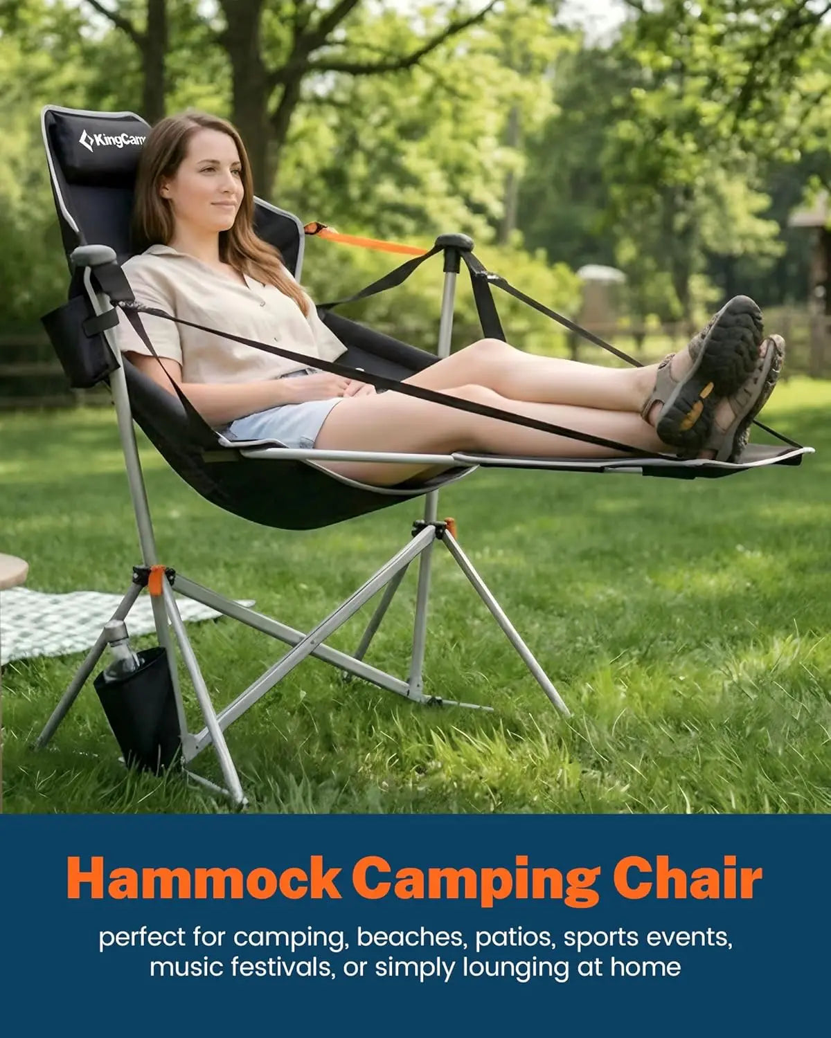 Hammock Chair with Footrest – Heavy Duty Swinging Rocking Camping Chairs for Adults up to 400lbs, Folding Portable Oversized Roc