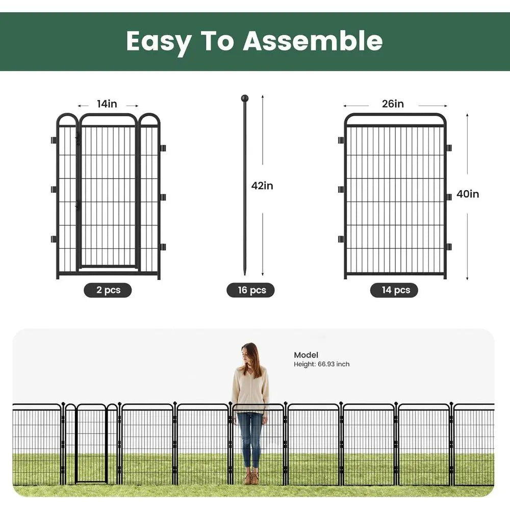 40 Tall Outdoor Garden Fence with 2 Gates, Heavy-Duty Iron, 16 Panels, 34.7ft Long, Anti-Dig, Gravity Lock, Suitable for Dogs, R