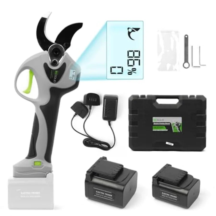 Solid Cordless Electric Pruning Shear 9-hour Runtime 2 Lithium Batteries Digital Display Scissor Clipper Cutter Max 1.6 In