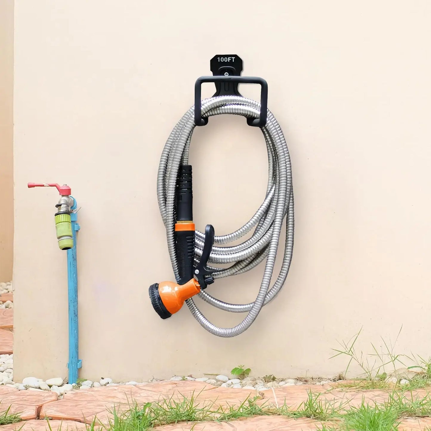 Garden Hose Stainless Steel Water Hose with 10 Functions Adjustable Spray Nozzle Heavy-Duty Metal Garden Hose for Yard Lawn