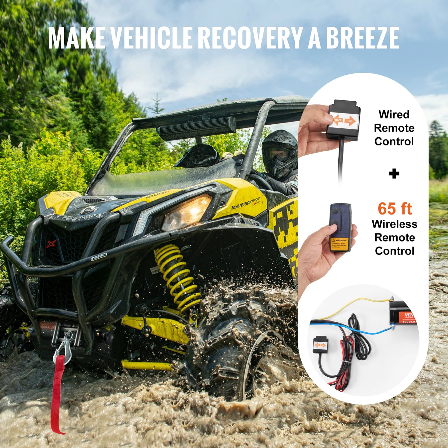 SucceBuy 4000lbs Electric Winch with 39ft 7 Strands Steel Cable Wireless & Wired Remote Control ATV/UTV Winch for Truck Towing