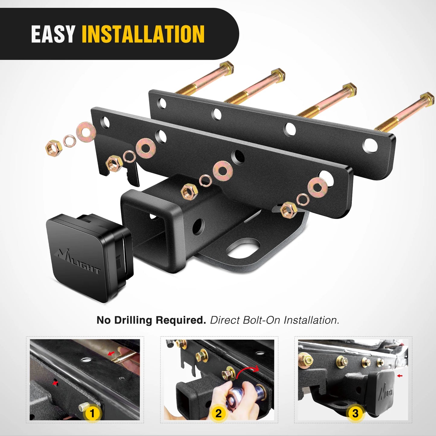 Nilight 2' Inch Rear Bumper Tow Trailer Hitch Receiver Kit, Compatible for 2007-2018 Jeep Wrangler JK 4 Door & 2 Unlimited, W/4-Pin Wiring Harness (Exclude JL Models)