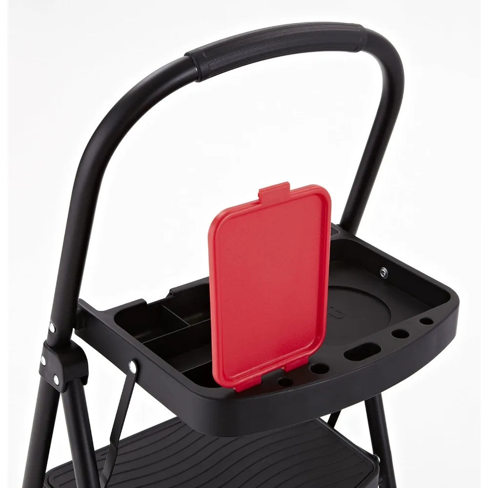 XMSJ 3 Step Steel Ladder With Project Tray Foldable Step Stool