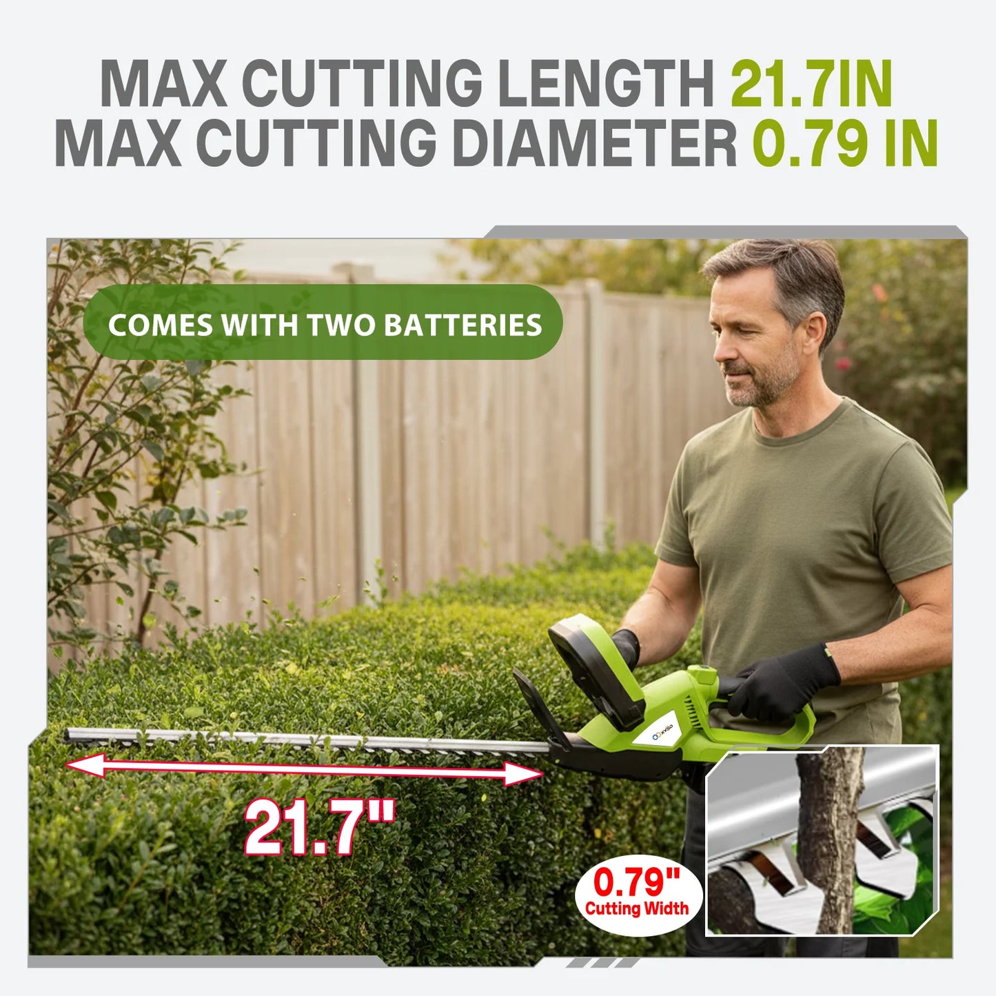 XYSD Cordless Hedge Trimmer, 20 in Electric Hedge Trimmer , with 21V 3.0Ah Batteries, Bush Trimmers for Yard, Garden, Lawn Care