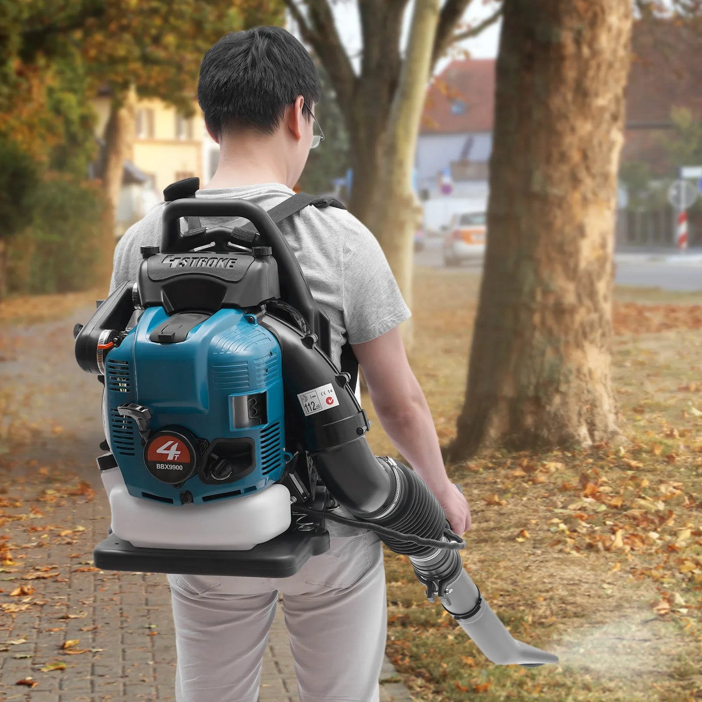 Backpack Leaf Blower, Powerful Blowing and Low Fuel Consumption Gas Powered Leaf Blower,75.6cc Blower for Street Cleaning