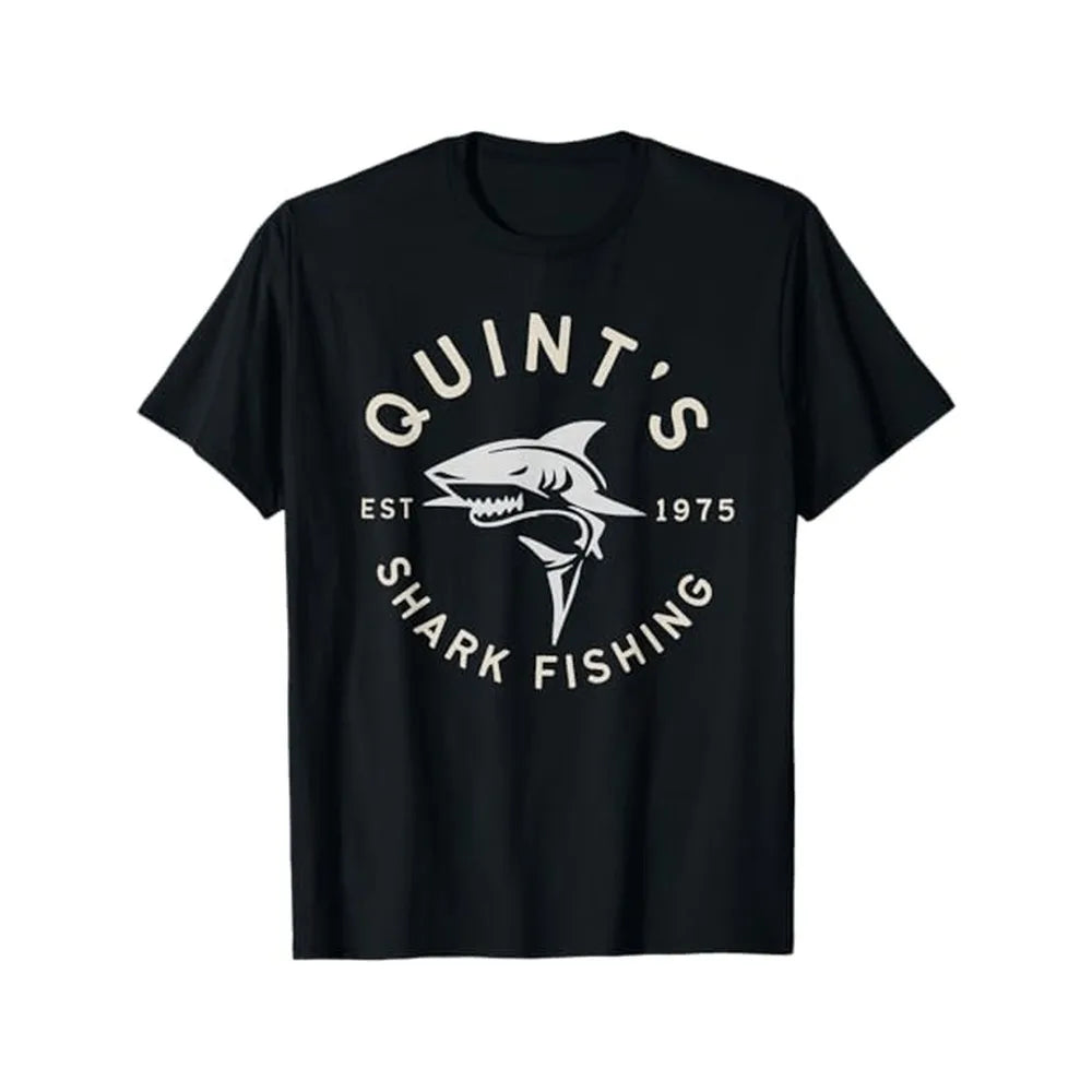 Vintage Quint'S Shark Fishing 1975 Retro T-Shirt 100% Short-Sleeve T Shirt Round Neck All Seasons Breathable Ready for Man