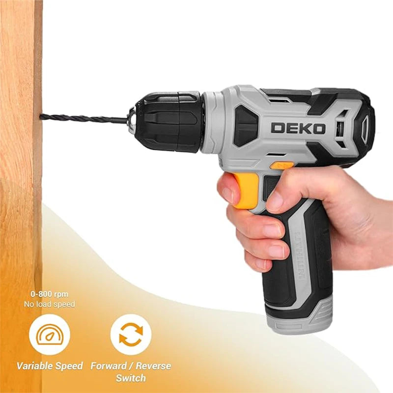 DEKO Cordless Drill Driver Set With Keyless Chuck LED Light