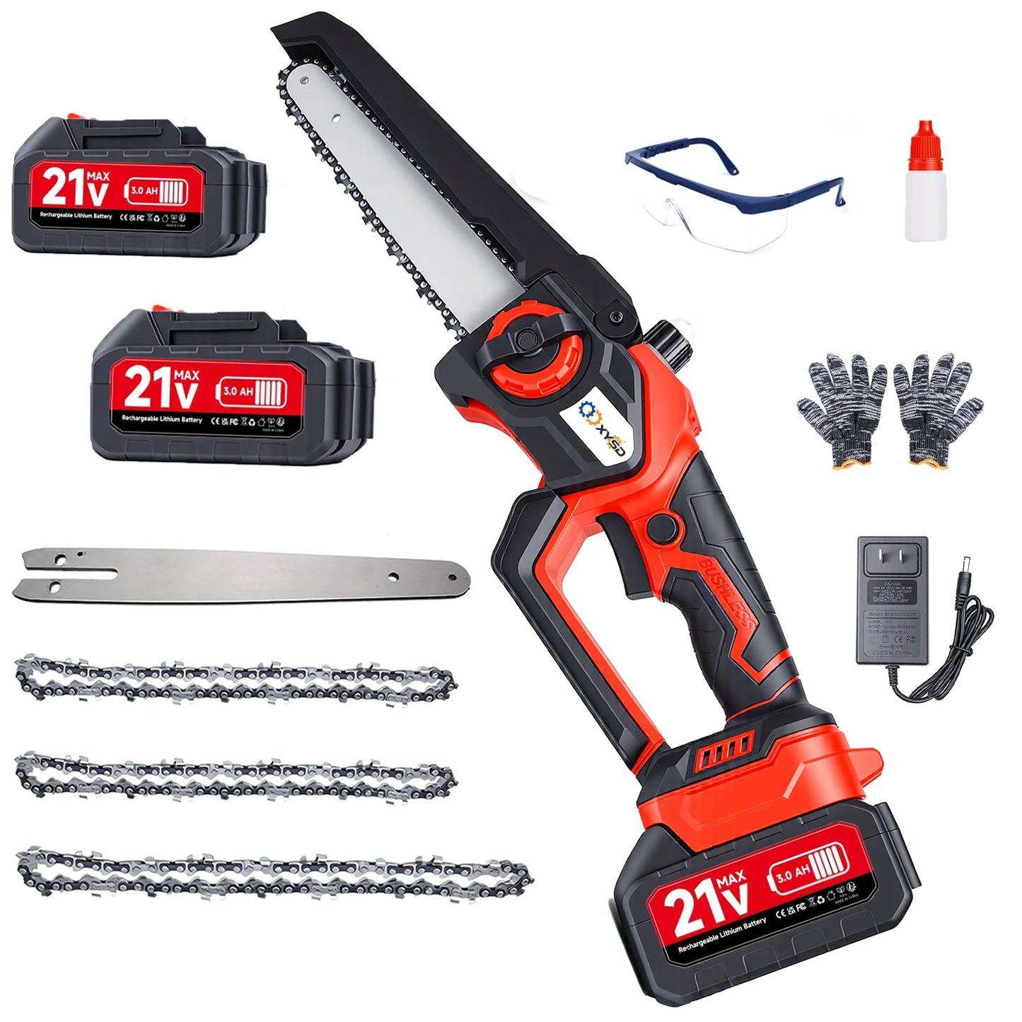 XYSD 8" & 6" Mini Chainsaw Cordless, Portable Handheld Electric Chainsaw with 2x3.0Ah Batteries, for Wood & Tree Cutting