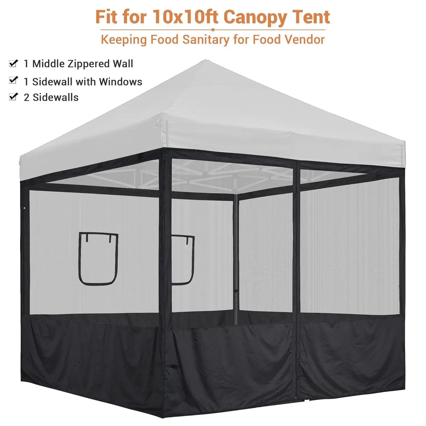 Pop Up Canopy Half Mesh Sidewall with Window 10x10Ft for Food Booth Commercial Vendor Shelter Mesh Enclosures, 4pcs, Customized