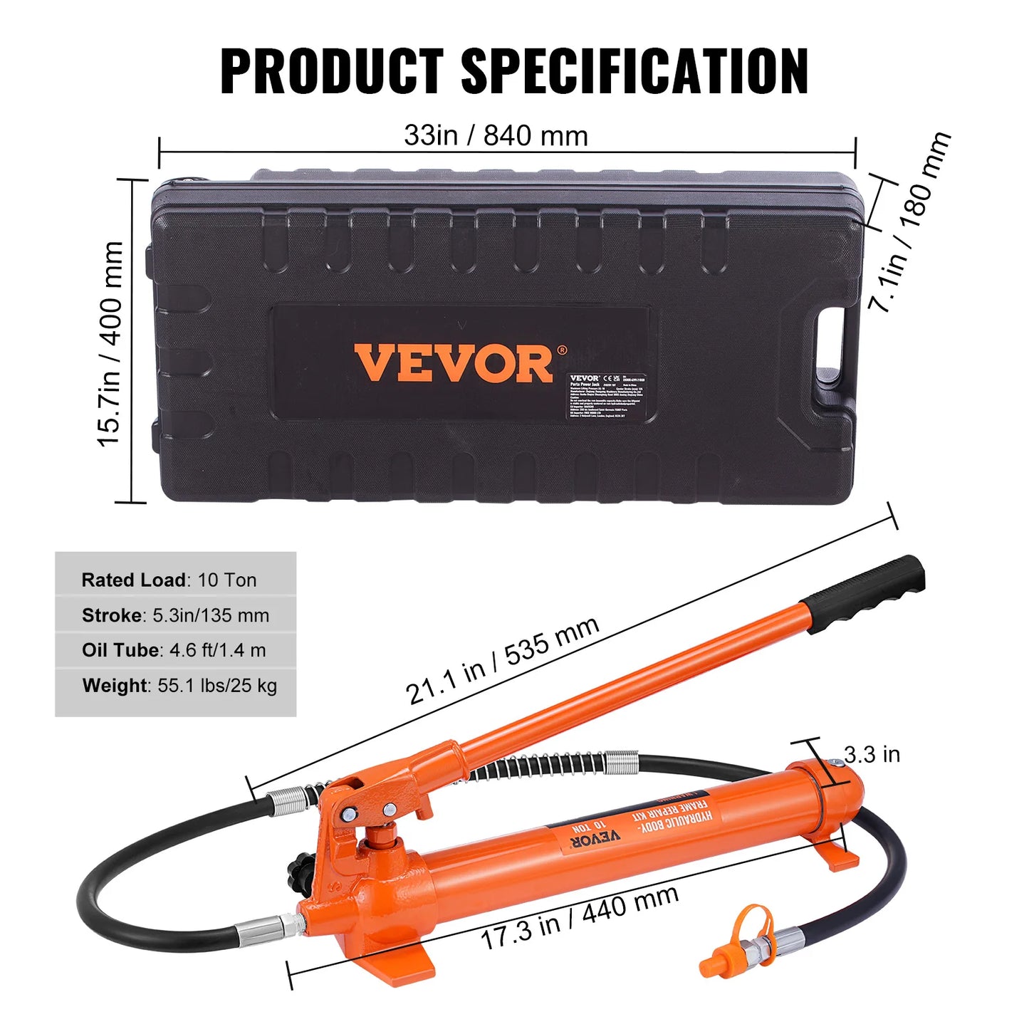 SucceBuy 10 Ton Hydraulic Jack Air Pump Lift Ram Body Frame Porta Power Repair Kits Multi-functional Auto Body Frame Repair Kits