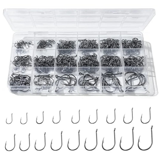 300PCS Fishing Hooks 18 Sizes HighCarbon Steel Barbed Fish Hooks with Holes Fishing Gear with Storage Box Suitable for Fishing
