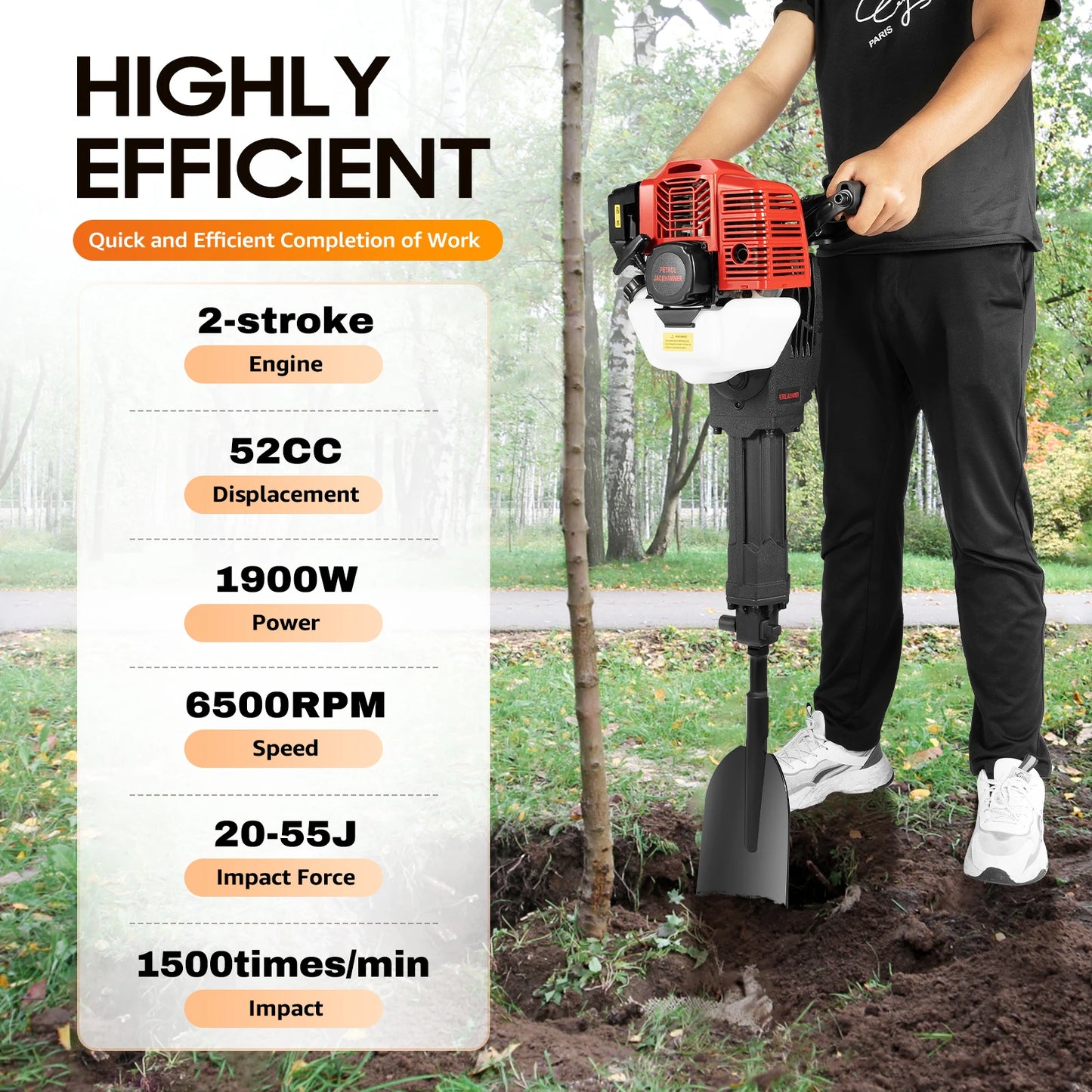 1900W Garden Tree Digger 52CC Petrol Tree Digger Shovel Root Cutting Transplant Garden Tool for Lawn Farm Tree Digging