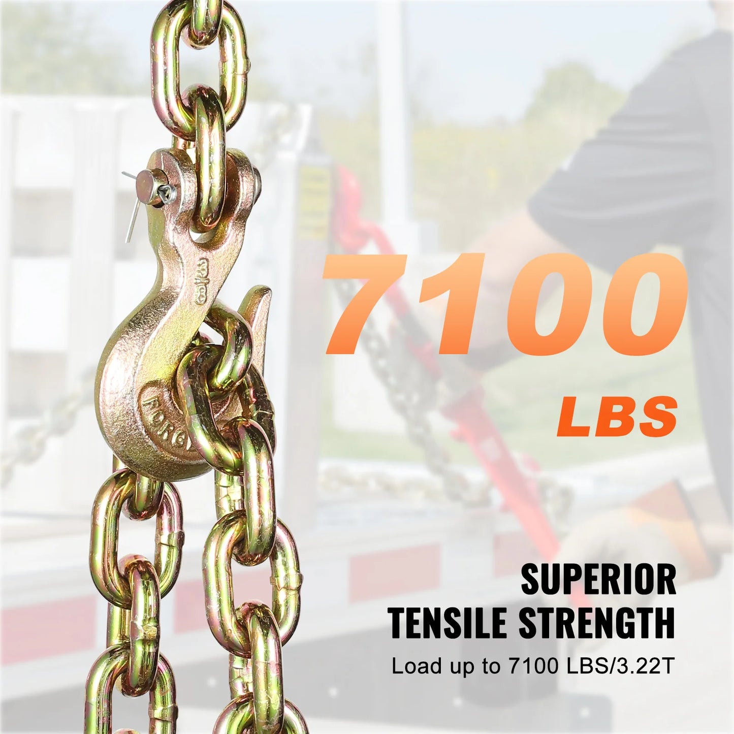 SucceBuy 2-Pack G80 Transport Binder Chain 3/8" 5/16" Tow Chain with Clevis Hook Logging Chain for Towing Truck Tie Down Binding