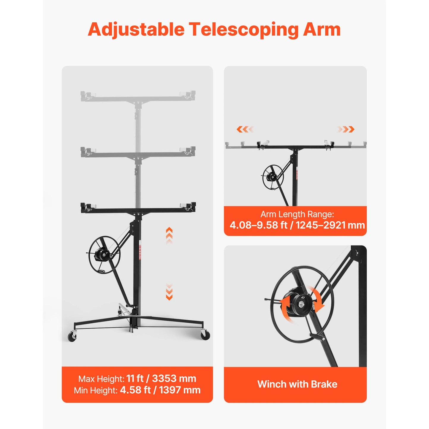 SucceBuy 11ft Drywall Lift Heavy-Duty 150lb Sheetrock Hoist with Adjustable Telescoping Arm Ideal for Ceiling&Wall Installation