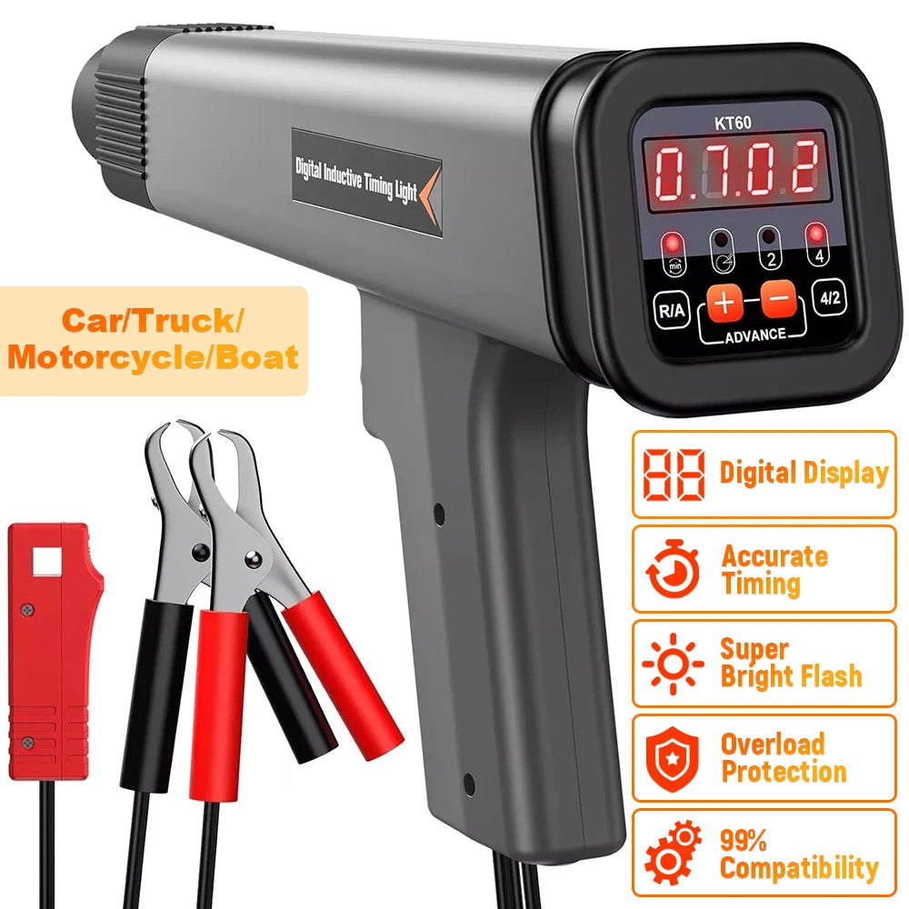 KZYEE KT60 Car Digital 2&4 Stroke Petrol Engine Timing Light 12V Auto Ignition Timing Light Inductive Strobe Lamp Detector