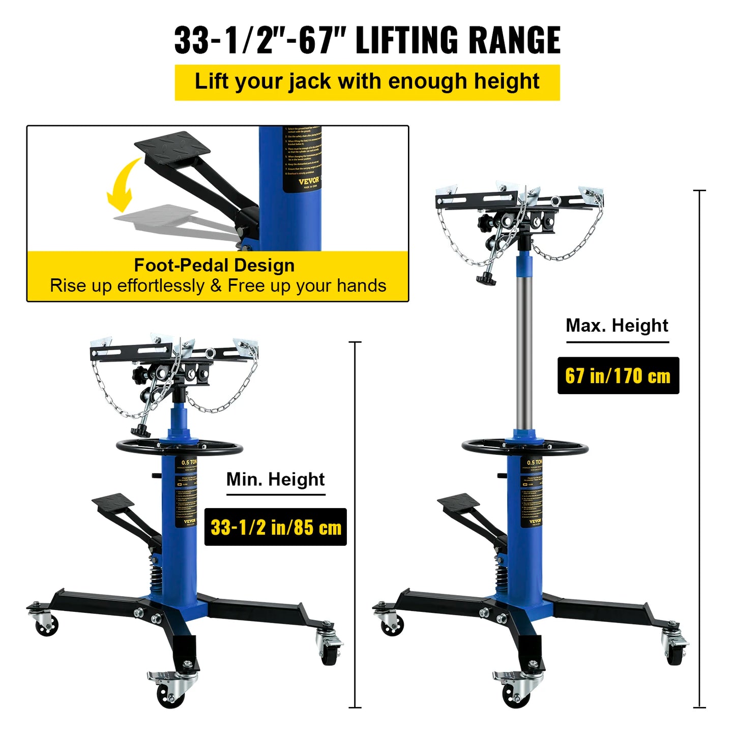 SucceBuy Car Lift Jack Hydraulic Telescopic Transmission Jack Floor Jack Stand with Foot Pedal Swivel Wheel Garage Lift Hoist