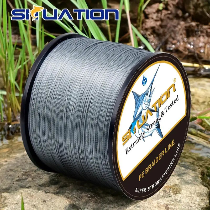 SIIUATIONA 300M/328YDS 500M/546YDS super strong fishing line, 4-strand multi thread PE wear-resistant braided line, 12 25 40 60 80 100 LB smooth long casting 100% Pe black braided fishing line, incredible super line zero stre